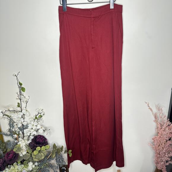 REFORMATION Wide Leg Tencel Draped Pants Maroon Red Sz 4 NWT {X9} - Picture 2 of 6
